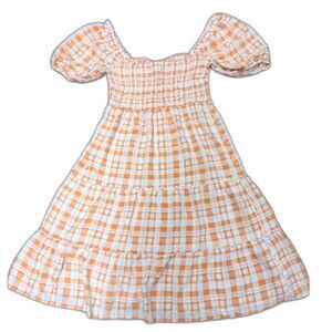 As U Wish Dress L Orange White Checkered Smocked Tiers Cottagecore Romantic